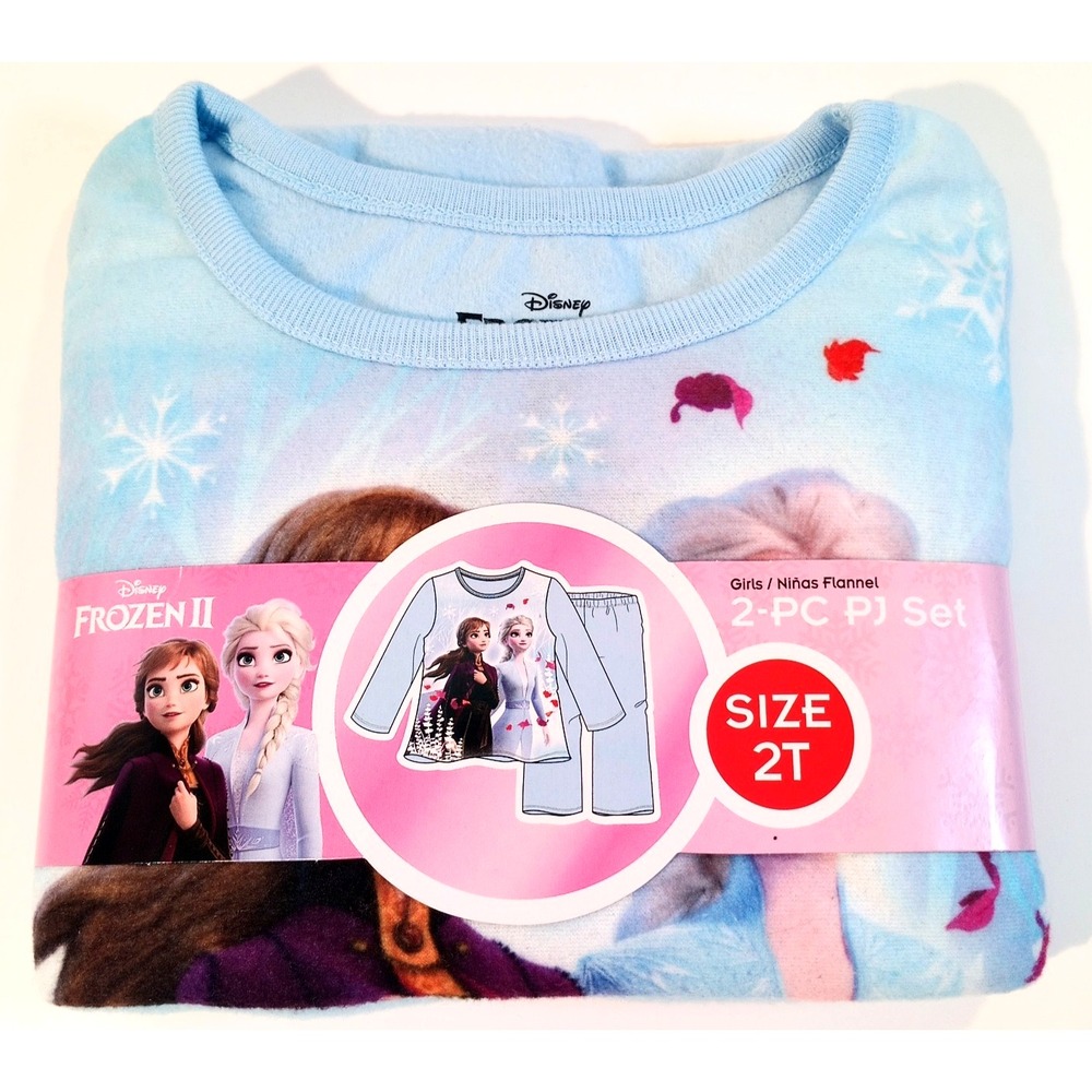 New Toddler Girl's Disney Frozen II 2 Pc Fleece Pajama Set, 2T, Anna, Elsa, Blue